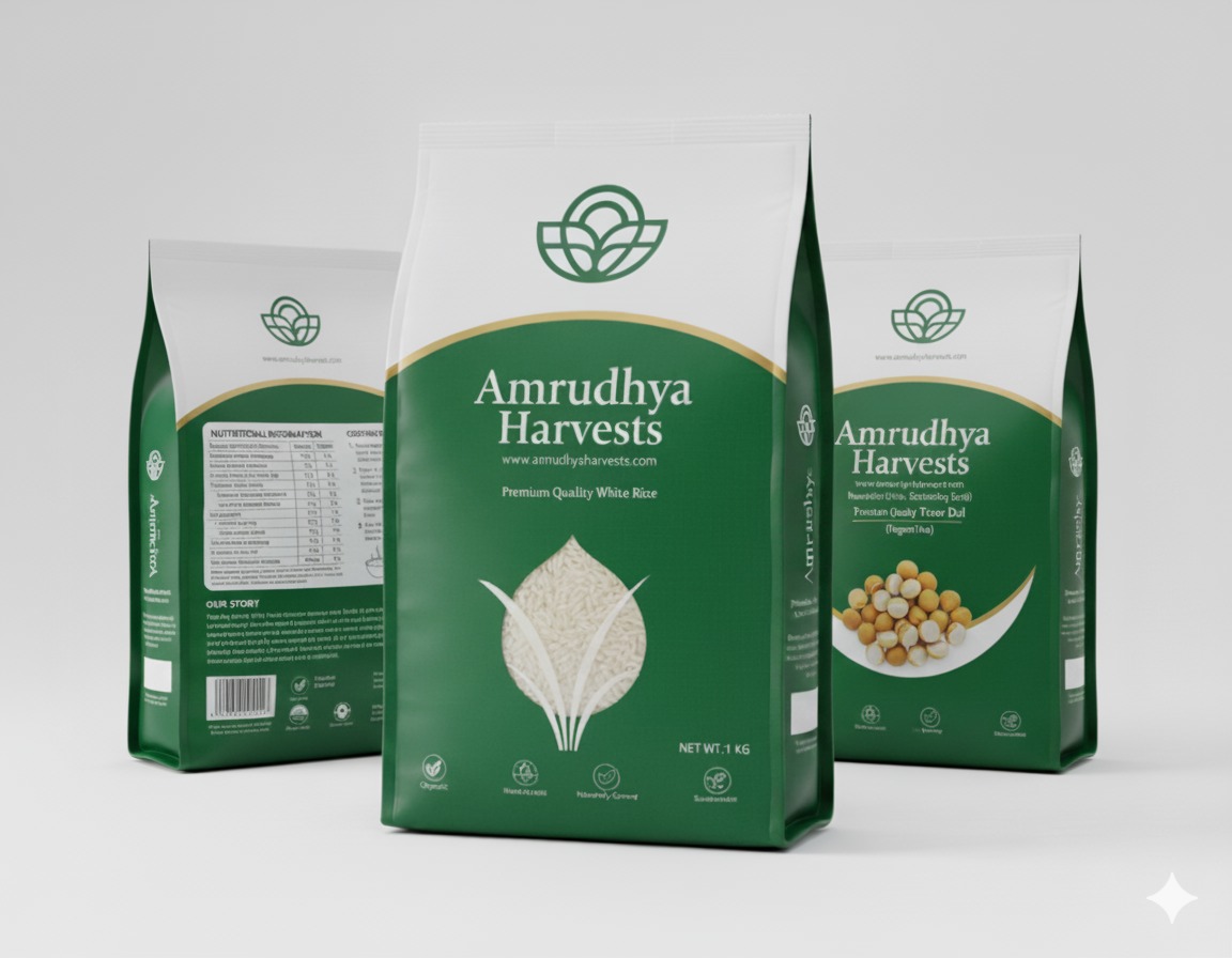 Custom Packaging Solutions – Amrudhya Harvests Premium Quality Rice & Dal Retail Packaging